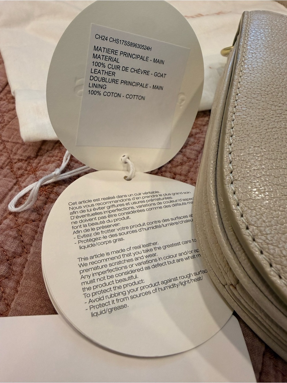 See by Chloé Mini Hana Crossbody Cement Beige Leather Gold Ring Dust Bag - Picture 4 of 11